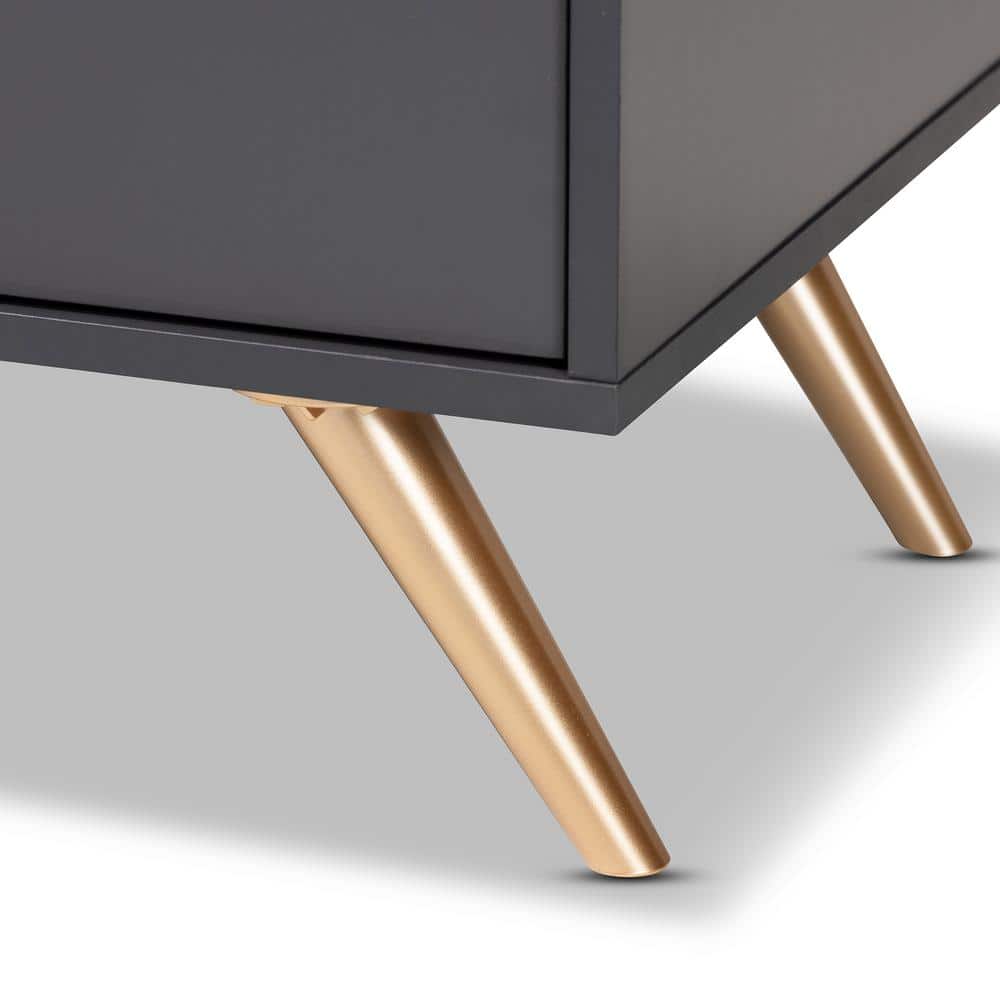 Contemporary Dark Grey and Gold 63" Wood TV Stand with Cabinet