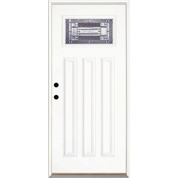 Feather River Doors 37.5 in. x 81.625 in. Preston Zinc Craftsman 1/4 Lite Unfinished Smooth RH Inswing Fiberglass Prehung Front Door