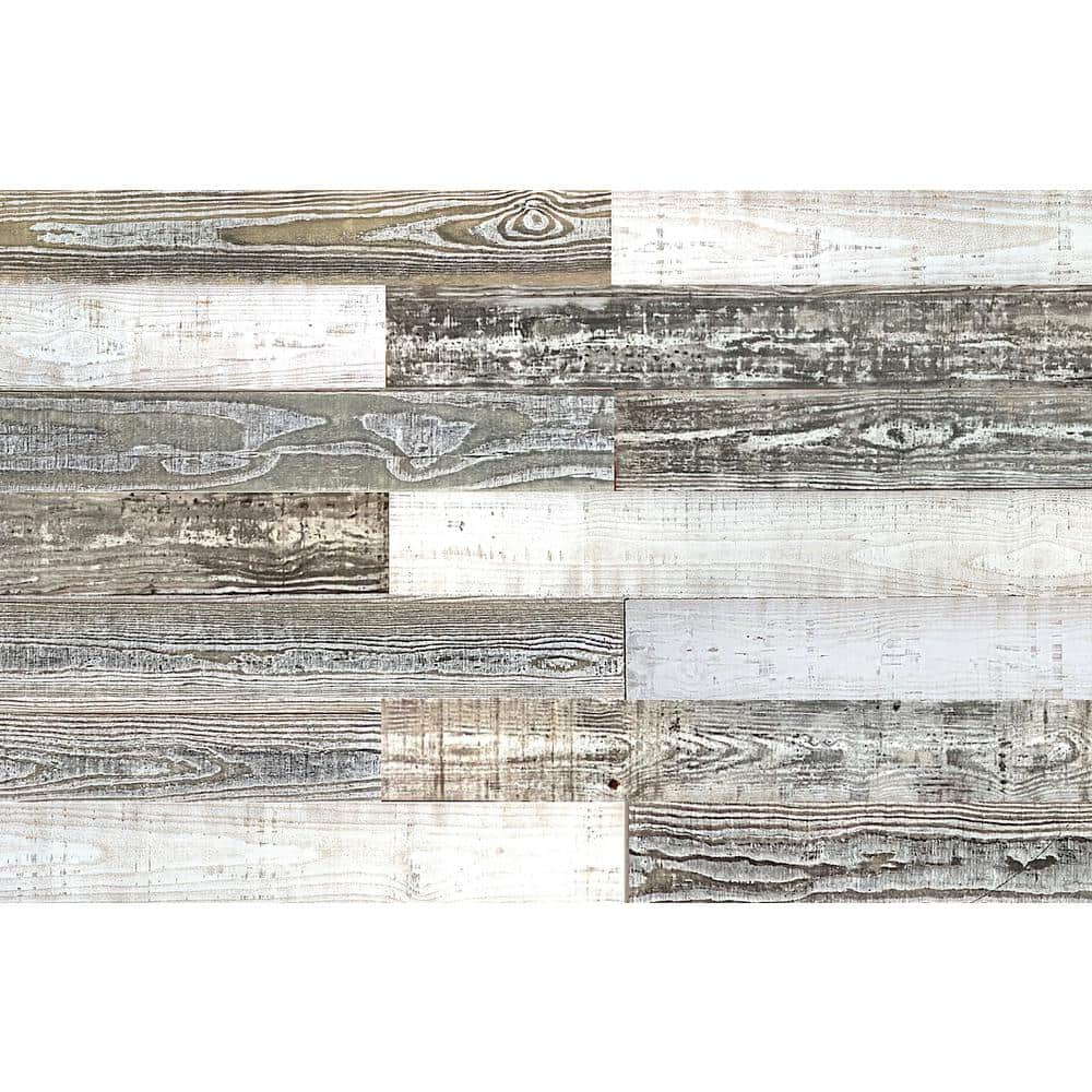 Easy Planking Thermo-treated 1/4 in. x 5 in. x 4 ft. White, Gray and Black Barn Wood Wall Planks (10 Sq. ft. per 6 Pack)