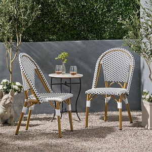 Elize Bamboo Print Finish Patterned Faux Rattan Outdoor Patio French Bistro Chair (2-Pack)