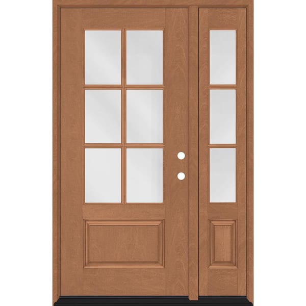 Steves & Sons Regency 53 in. x 80 in. 3/4-6 Lite Clear Glass LH AutumnWheat Stain Mahogany Fiberglass Prehung Front Door w/14in.SL