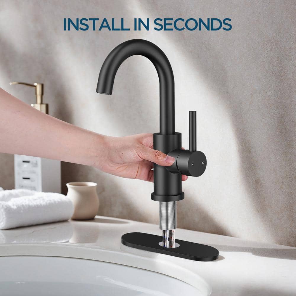 Matte Black Single Handle High Arc Bathroom Faucet