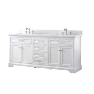 Thompson 72 in. W x 22 in. D Bath Vanity in White with Engineered Stone Vanity Top in Carrara White with White Sinks