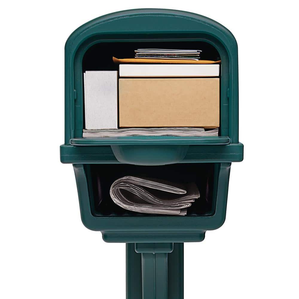 Gentry Large Green Plastic Post Mount Mailbox with Red Flag