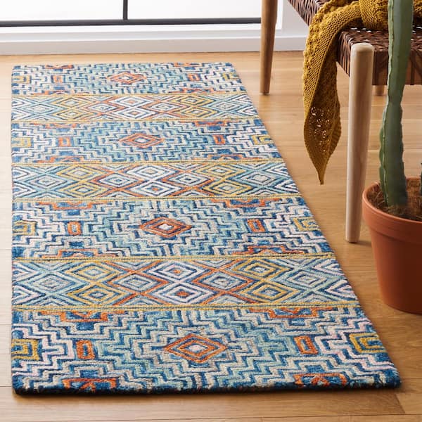 Aspen 2 ft. x 19 ft. Blue/Gold Bohemian Geometric Runner Rug