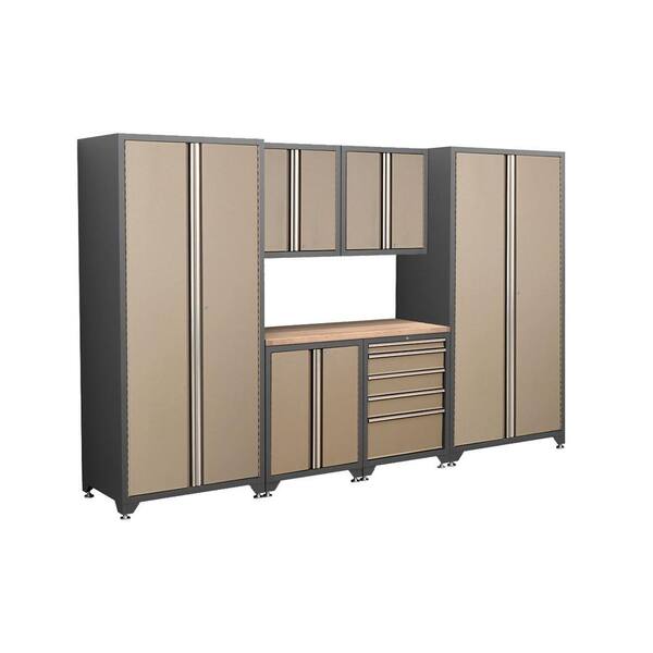 NewAge Products Pro Series 83 in. H x 128 in. W x 24 in. D Welded Steel Cabinet Set in Taupe (7-Piece)