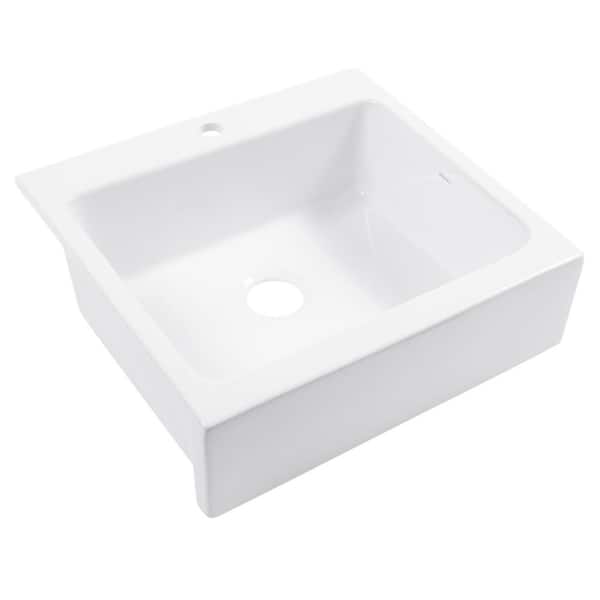 SINKOLOGY Josephine 26 in. 1-Hole Quick-Fit Farmhouse Apron Front Drop-in Single Bowl Crisp White Fireclay Kitchen Sink