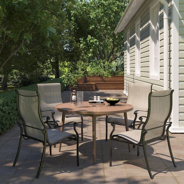 CASAINC Aluminum 5-Piece Outdoor Patio Dining Set with Wood-Finished Round Table and Textilene Chairs