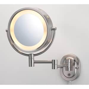 10 in. x 14 in. Lighted Wall Makeup Mirror in Nickel
