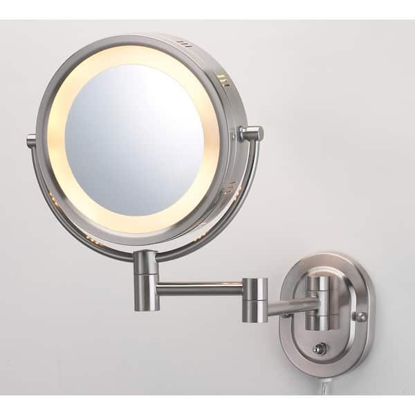 Jerdon 10 in. x 14 in. Lighted Wall Makeup Mirror in Nickel