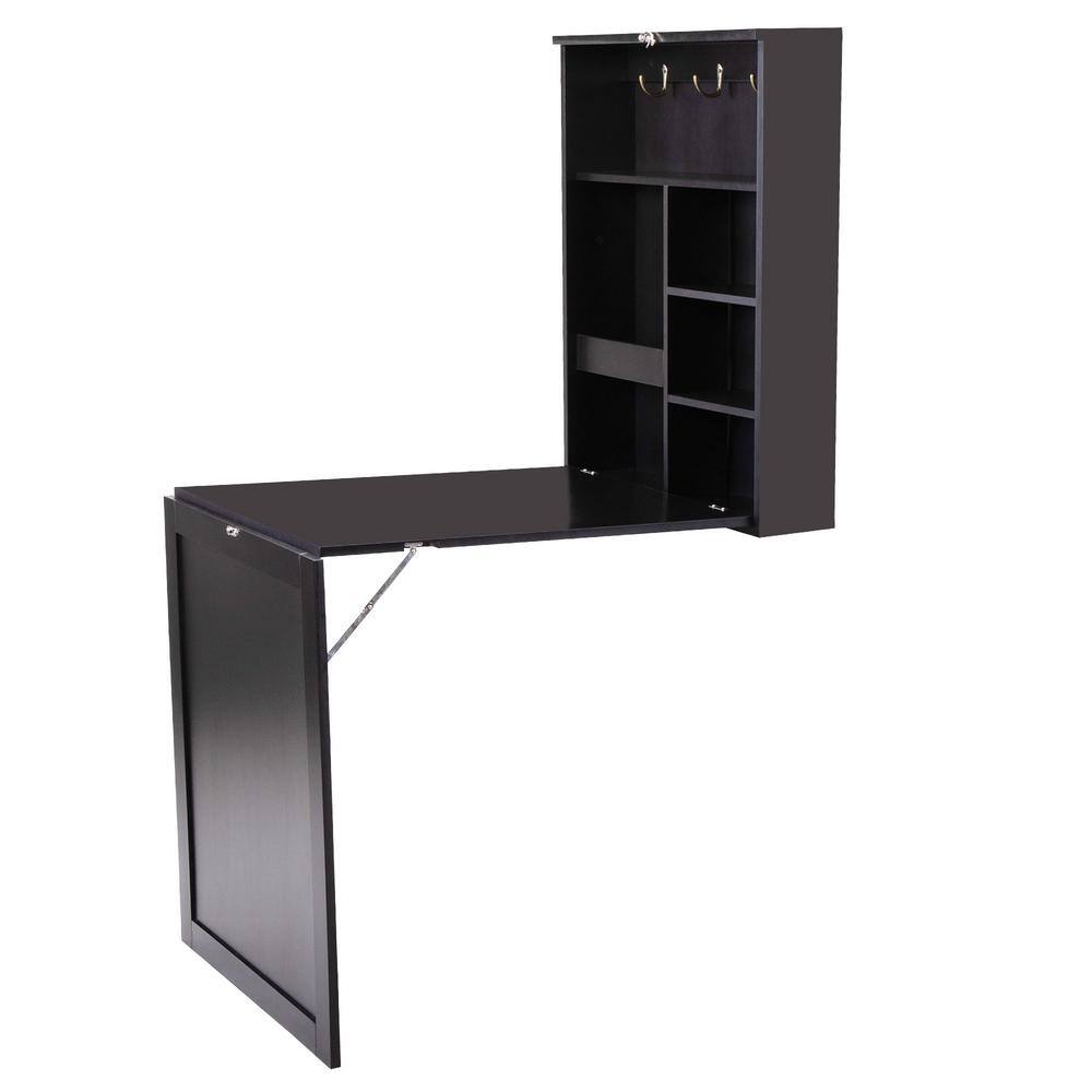 Tidoin 23.8 in. Black Wall Mounted Floating Desk with 5 Shelves and 3
