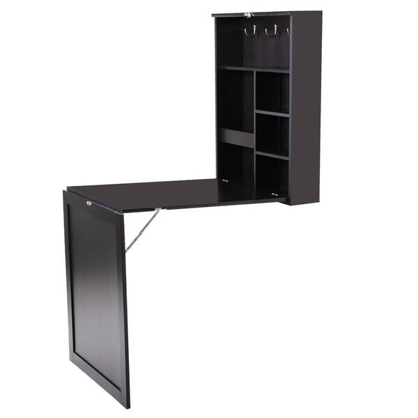 Tidoin 23.8 in. Black Wall Mounted Floating Desk with 5 Shelves and 3 Hooks
