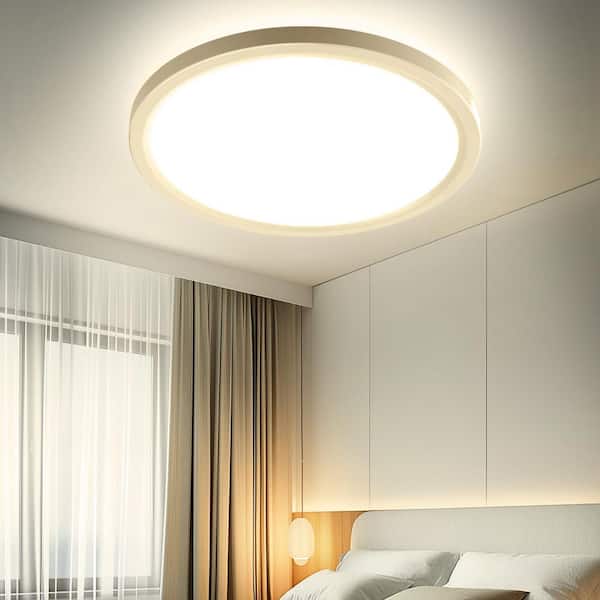 9 in. Modern White Integrated LED 1600 Lumens 3000K Round Flat Panel Ceiling Flush Mount For Bathroom, Hallway, Kitchen