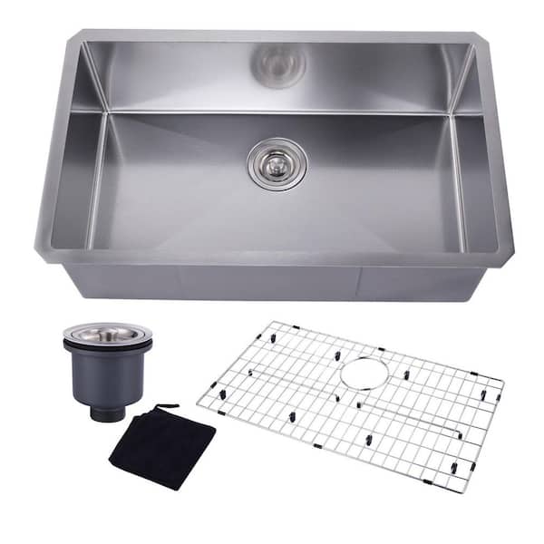 32 in. Drop-In/Undermount Single Bowl 16 Gauge Stainless Steel Kitchen Sink with Bottom Grids and Strainer