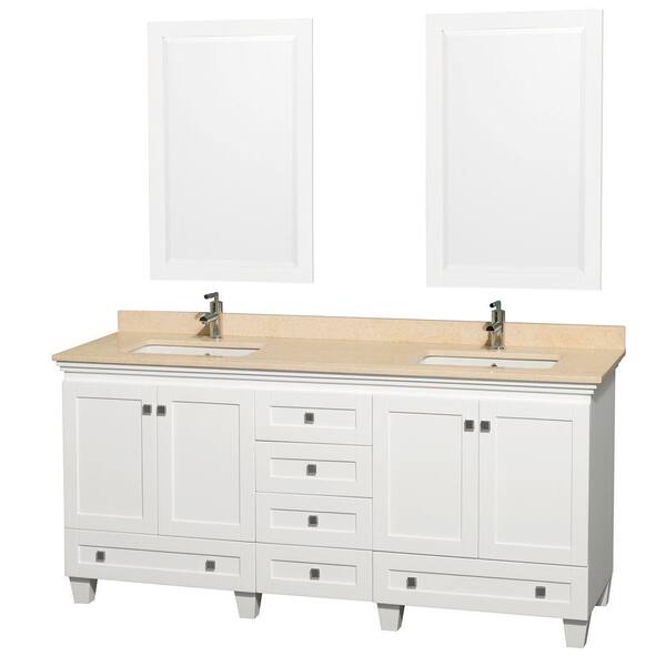 Wyndham Collection Acclaim 72 in. Double Vanity in White with Marble Vanity Top in Ivory, Square Sink and 2 Mirrors