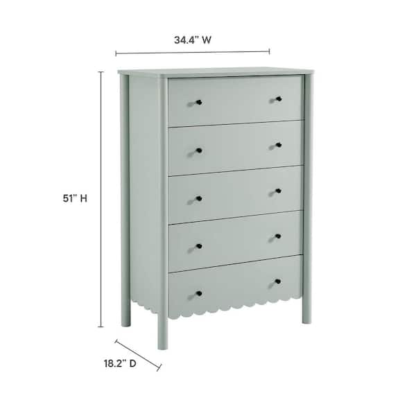 Emmeline Scalloped 5-Drawer Chest by Modway - Sage Emmeline Scalloped 5-Drawer Chest by Modway - Sage