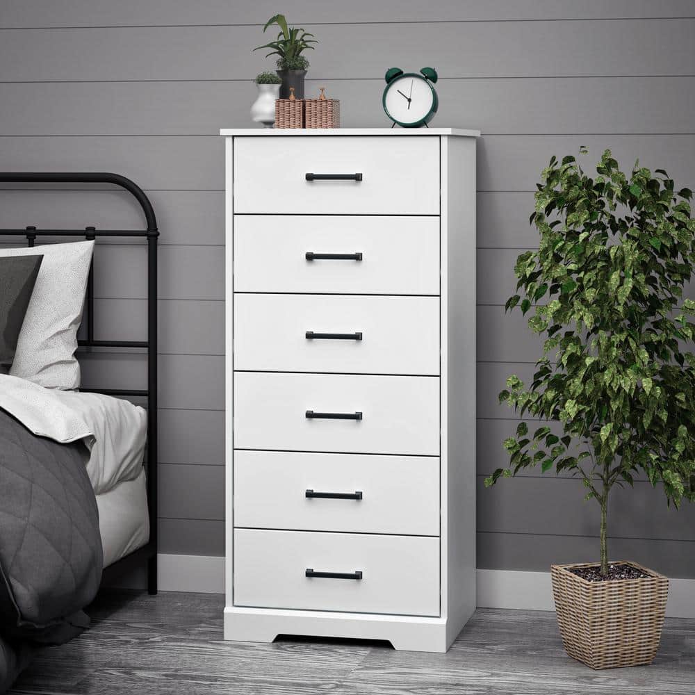 Rustic White Vertical 6-Drawer Farmhouse Dresser