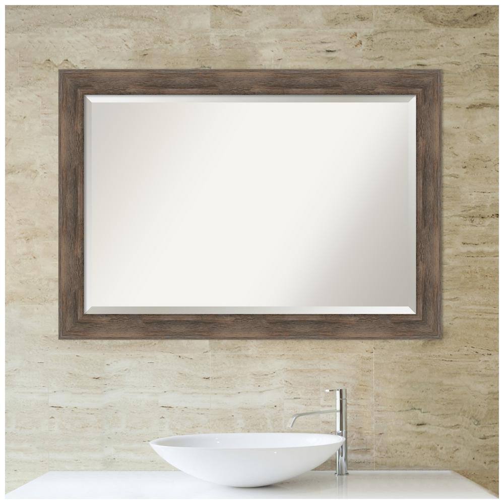 Elegant Hardwood Mocha 41" x 29" Rectangular Bathroom Vanity Mirror