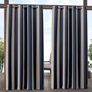 Canopy Stripe Polyester Navy/Sand 54 in. W x 96 in. L Grommet Top Indoor/Outdoor Light Filtering Curtain (Double Panel)