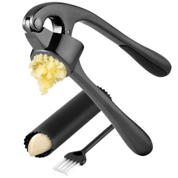 Premium Garlic Press Set - Rust Resistant Garlic Mincer with Ergonomic Handle, Peeler and Cleaning Brush