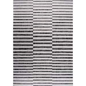 Sukie Modern Offset Stripe Ivory/Black 4 ft. x 6 ft. Indoor/Outdoor Area Rug