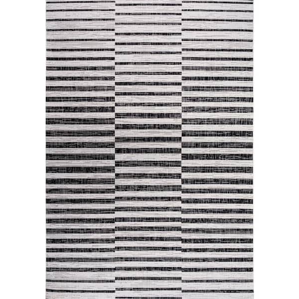 Sukie Modern Offset Stripe Ivory/Black 4 ft. x 6 ft. Indoor/Outdoor Area Rug