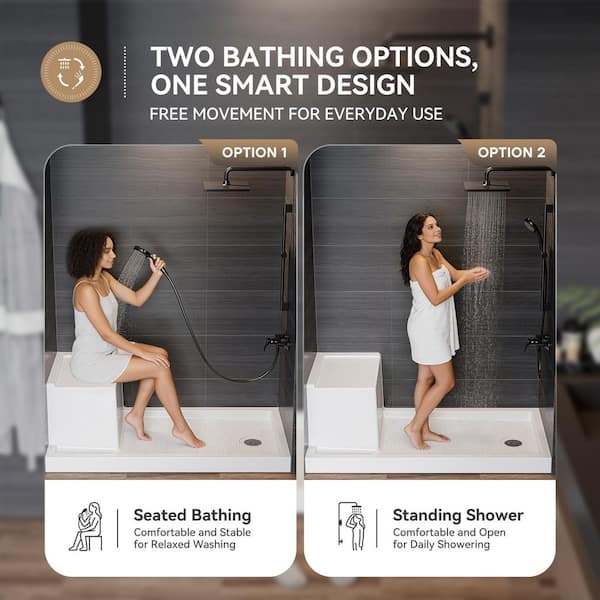 60 in. L x 32 in. W Alcove Shower Pan Base with Seat