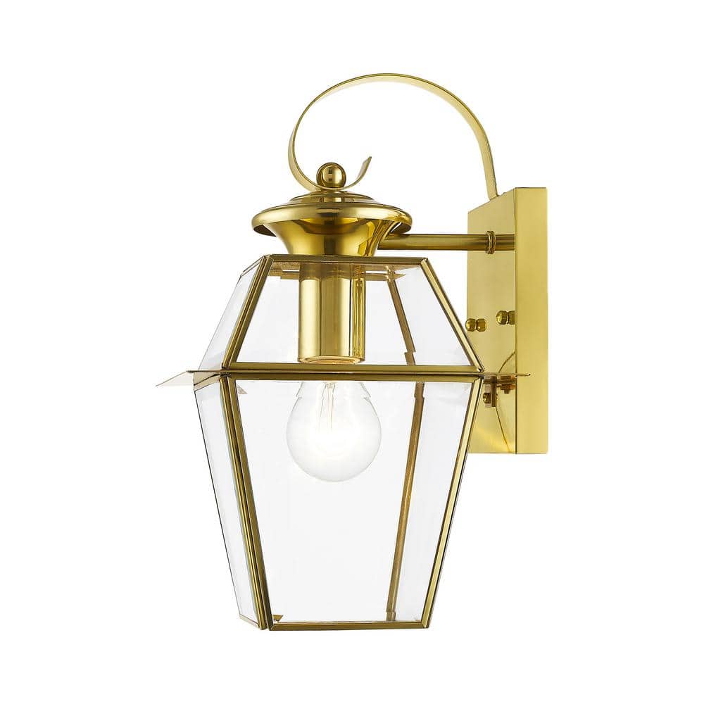 Elegant Westover Outdoor Wall Lantern in Polished Brass with Clear Glass