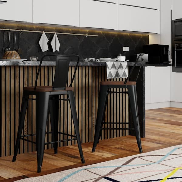 Rayne17 in Black 30 inch Metal/Wood Bar Stool (Set of 2)