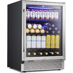 24 in. 46-Bottle Wine and 149-Can Beverage Cooler with Memory Function Glass Door, Beer Soda LED Light, Quiet Operation