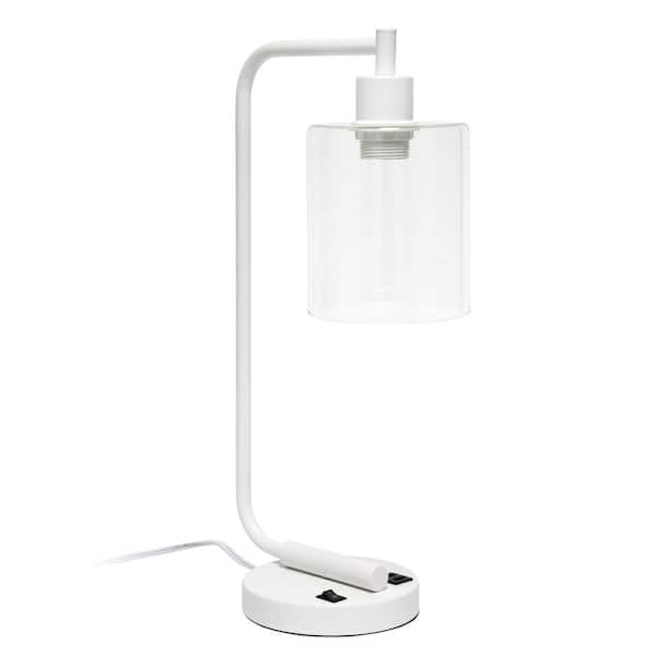 Vintage Vantage 18.8 in. White Minimalist Industrial Curved Arm Task & Reading Desk Lamp with USB Ports