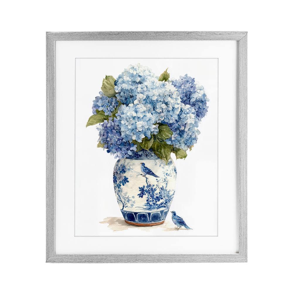 UPC 822132315834 product image for Blue Bird & Hydrangea Vase Gray Framed Print Under Glass, design by Imagine It I | upcitemdb.com