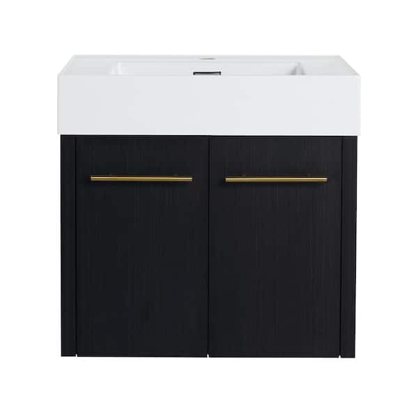 Staykiwi 23.6 in. W x 18.1 in. D x 22.4 in. H Wall Mounted Bath Vanity in Black with White Cultured Marble Top