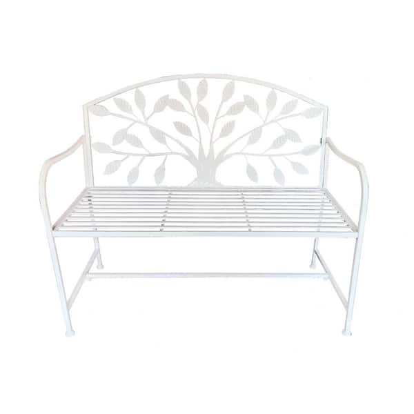 HI-LINE GIFT LTD Metal Garden Bench Tree Pattern-White