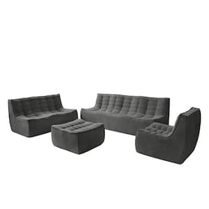 82.68 in. Armless 4-piece Linen Polyester Modular Free Combination Lazy Sectional Sofa in. Black with Ottoman