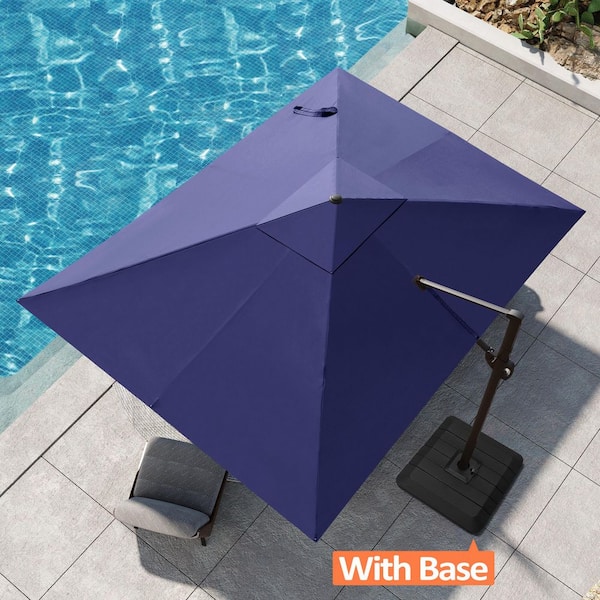 12 ft. x 9 ft. Aluminum Outdoor Patio Cantilever Umbrella Offset 360° Rotation Umbrella in Navy Blue with a Base