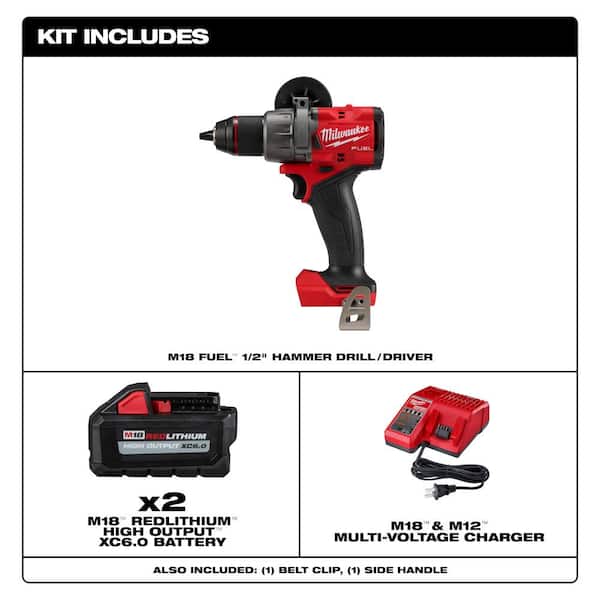 M18 FUEL 18V Lithium Ion Brushless Cordless 1/2 in. Hammer Drill/Driver with (2) 6Ah High Output Batteries and Charger