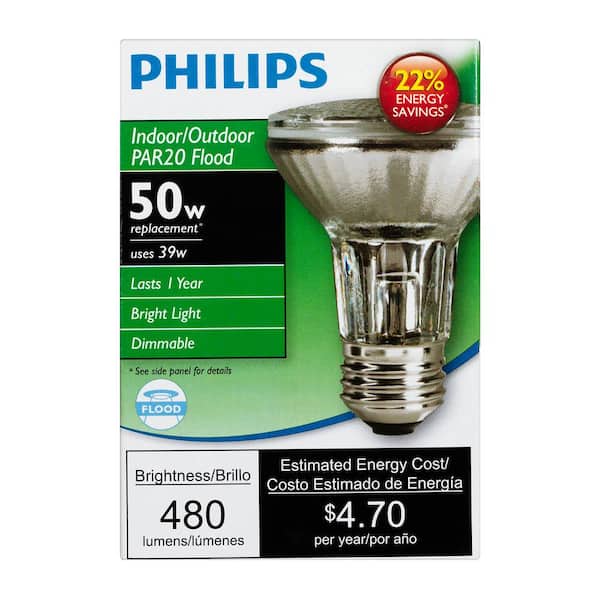 Philips 39W Equiv Halogen PAR20 Dimmable Floodlight Bulb LOT of 2--4pks 419762