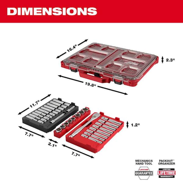 Milwaukee - 1/2 in. Drive SAE/Metric Ratchet and Socket Mechanics Tool Set with PACKOUT Case (47-Piece)
