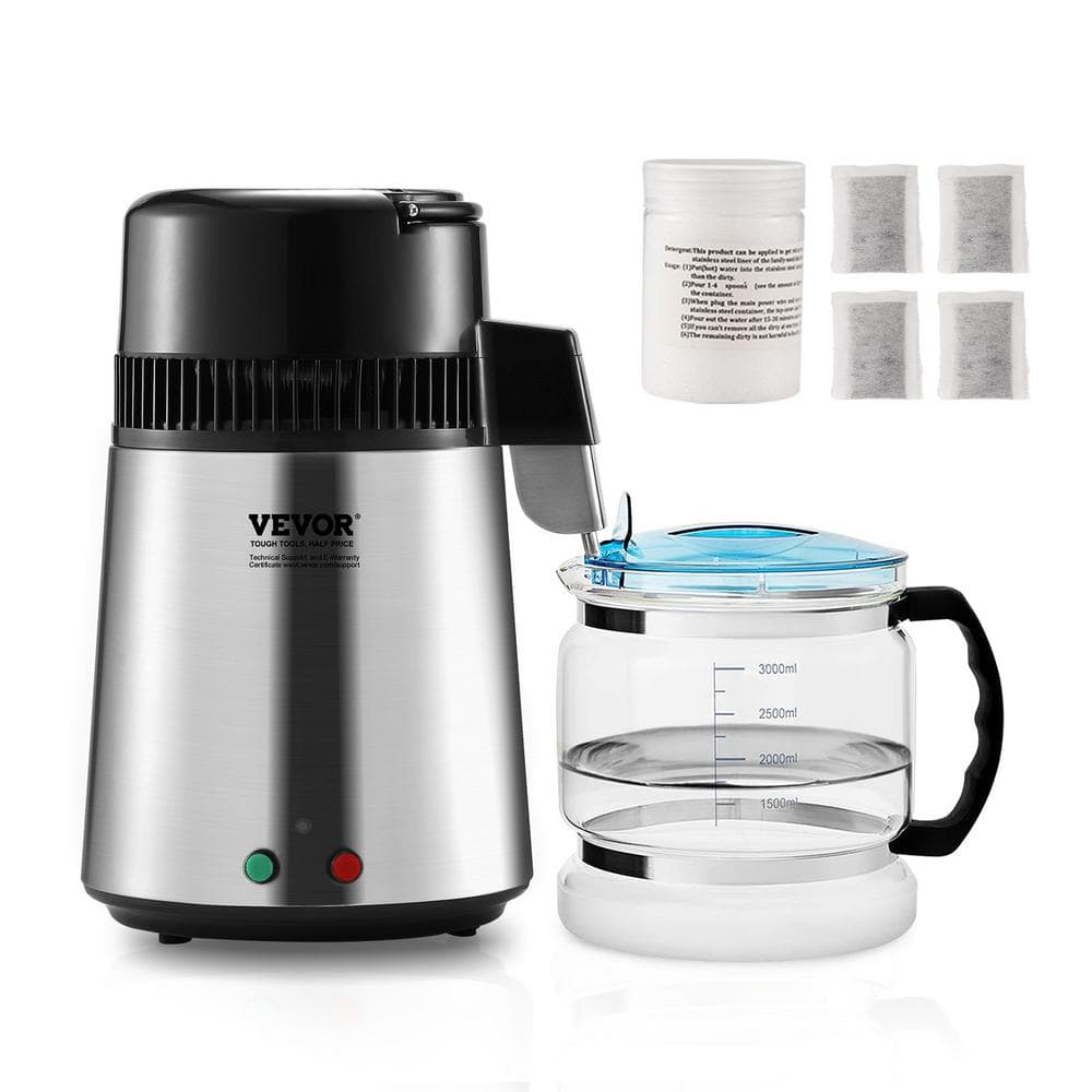 VEVOR Water Distiller 16-Cups Silver Purifier 11 in. W 1.05 gal. Electric Kettle for Home Countertop Stainless Steel Interior