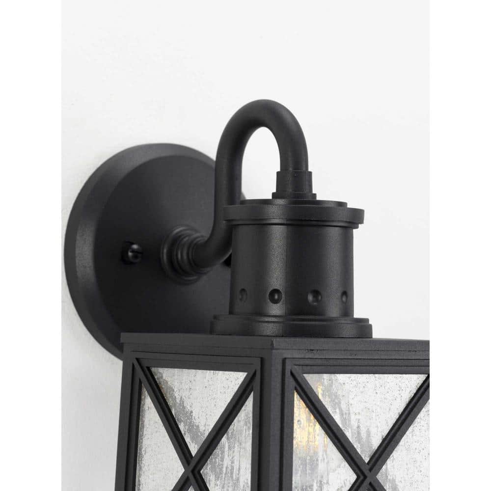 Black Composite Polymer Outdoor Wall Lantern with Seedy Glass Shade