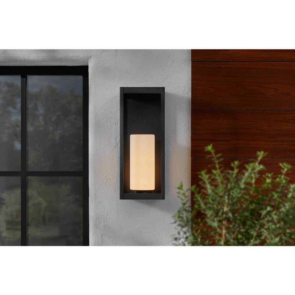 Racine 17.5 in. 1-Light Black Outdoor Wall Light Fixture with White Opal Glass price history on PriceWatchPro