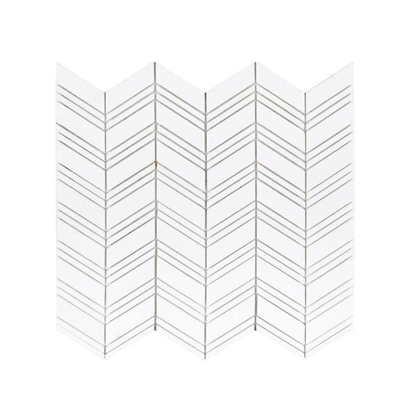 Jeffrey Court Crystal Canyon White 12.875 in. x 9.875 in. x 8 mm Chevron Natural Stone Wall and Floor Mosaic Tile