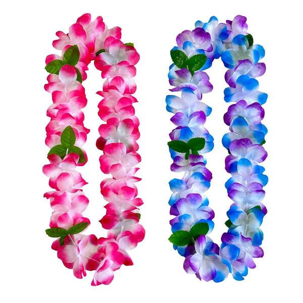 2 in Hawaiian Silk Flower Leis and Headbands Colorful Tropical