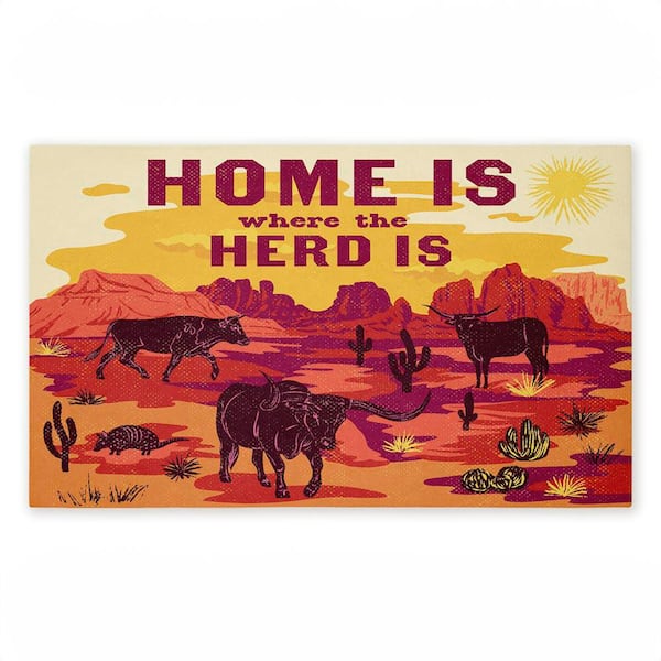 Where The Herd Is Desert Scene Yellow 18 in. x 30 in. Polyester Non-Slip Outdoor Door Mat