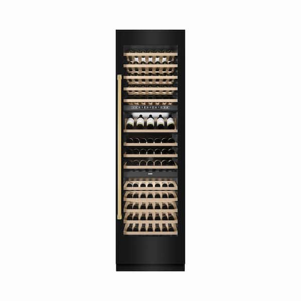 Autograph Edition 24 in. Triple Zone 100-Bottle Column Wine Cooler in Black Stainless with Polished Gold Accents