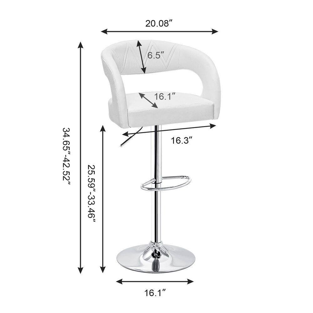 Dimension diagram showing the height and width of a bar stool.