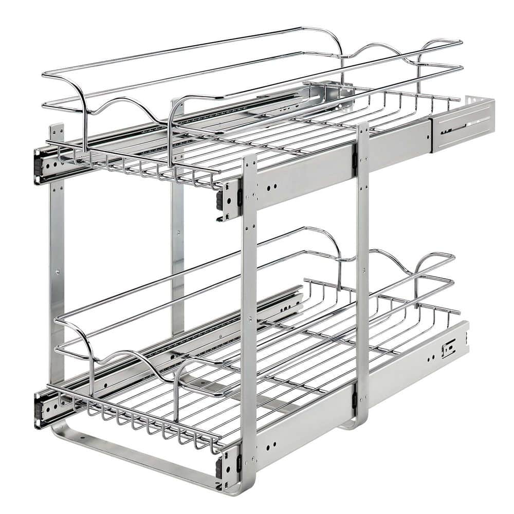 Chrome 2-Tier Wire Basket Pull-Out Shelf Organizer, 12 x 22 Inch