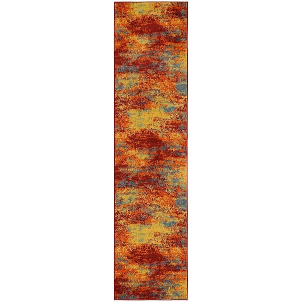 Nourison Essentials Flame 2 ft. x 6 ft. Abstract Contemporary Runner Area Rug