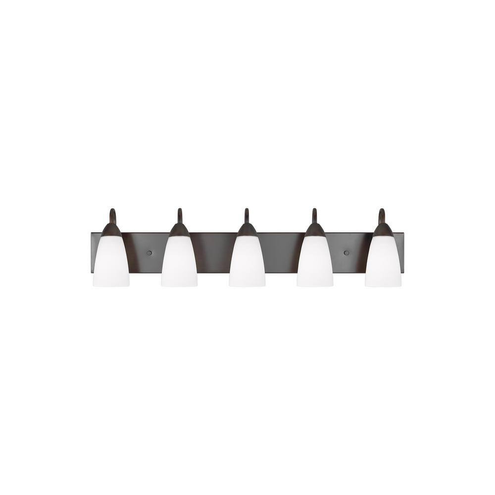 Seville 35 in. 5-Light Bronze Transitional Modern Wall Bathroom Vanity Light with White Etched Glass Shades price history on PriceWatchPro